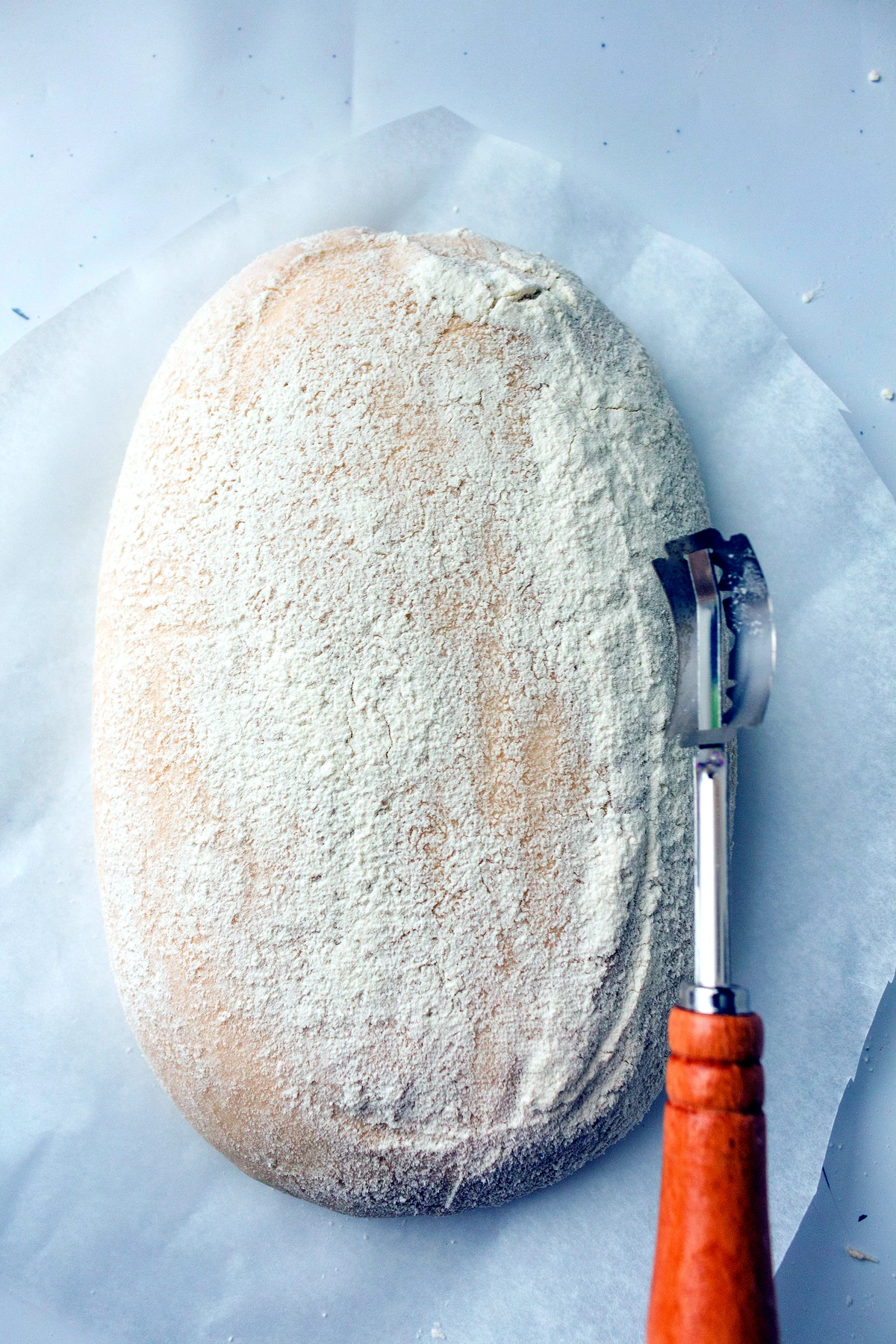 Scored top on artisan sourdough loaf