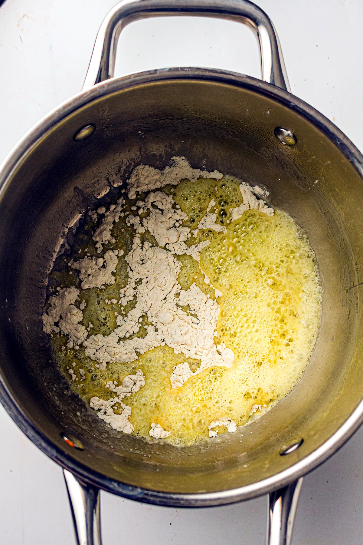 Flour added to butter for mac and cheese roux