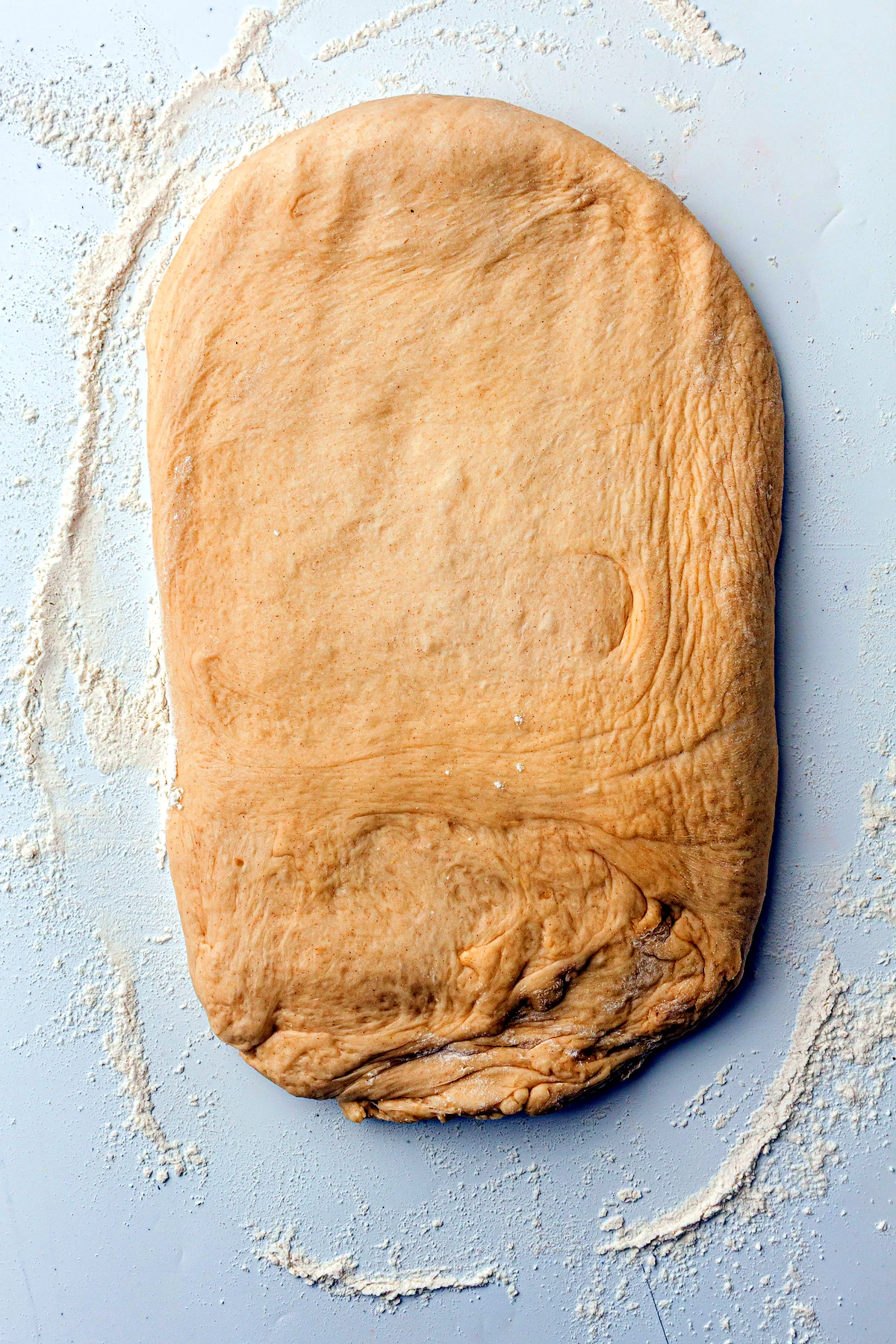 Rolled rectangle of bread dough