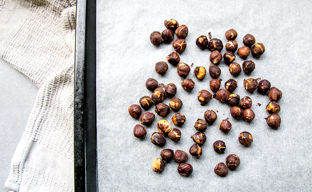Roasting hazelnuts on a baking tray