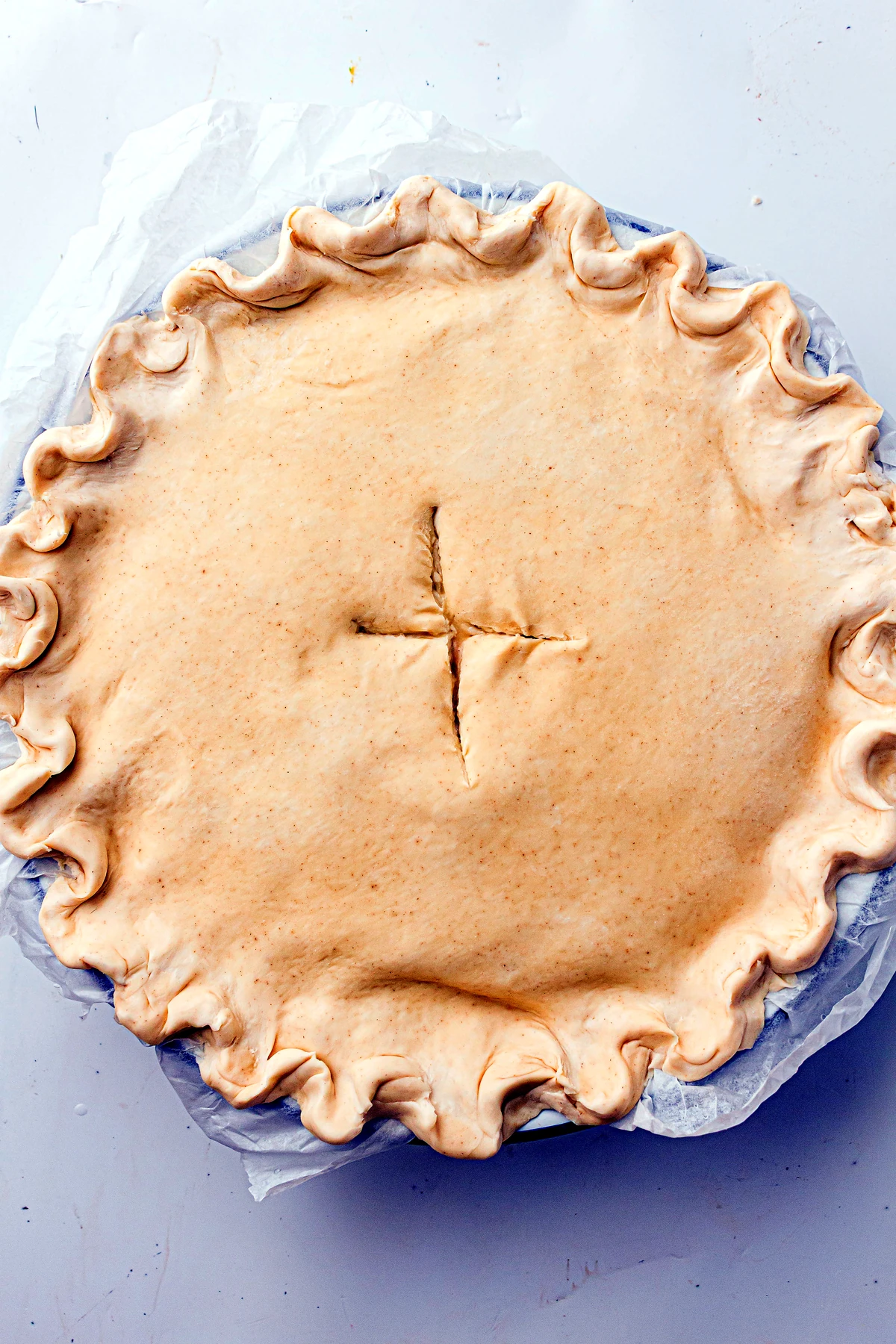 Vent slits cut into chicken pot pie crust