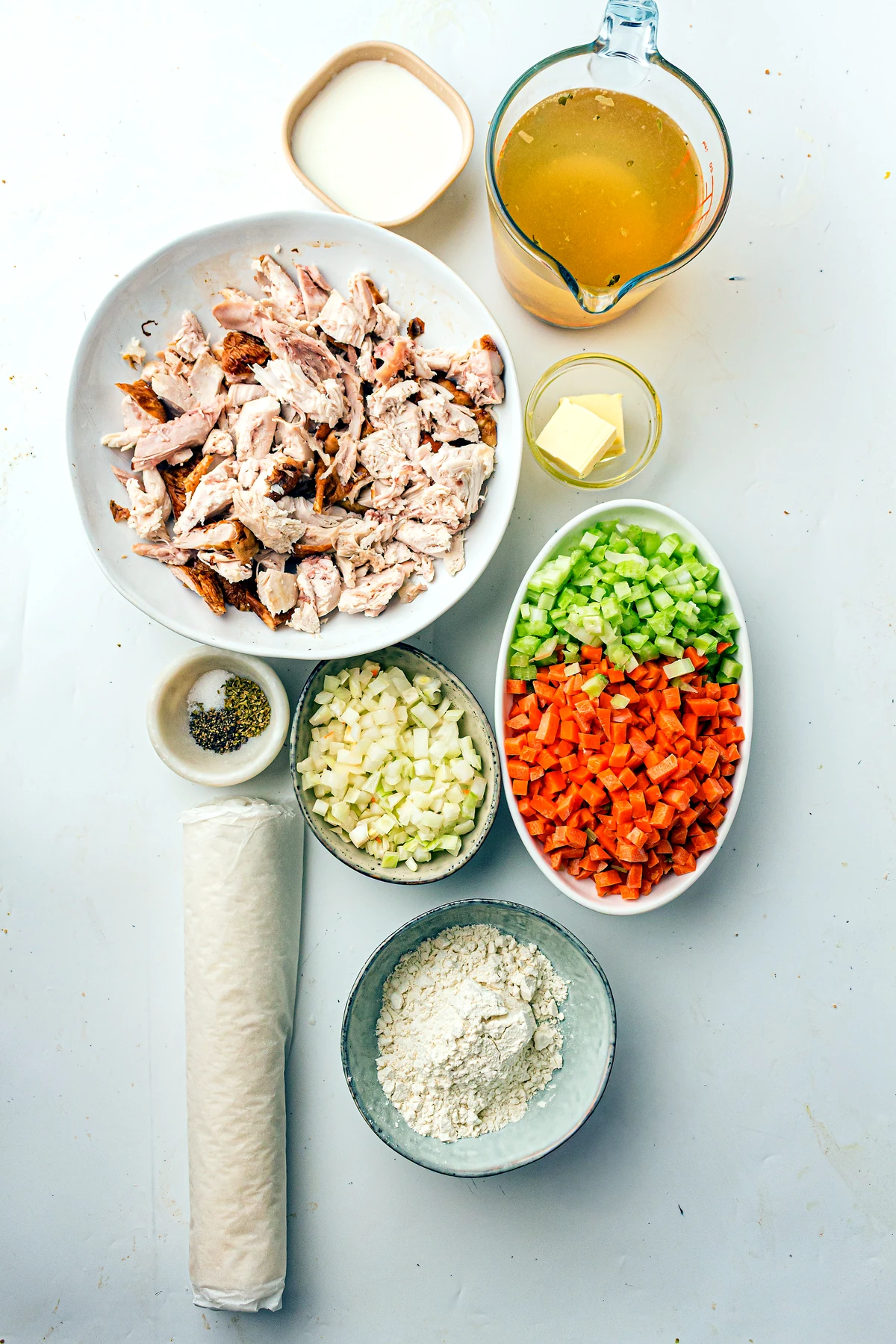 Ingredients for classic chicken pot pie