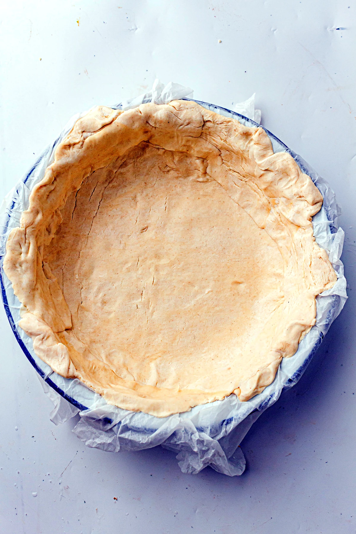 Pie crust pressed into a pie dish