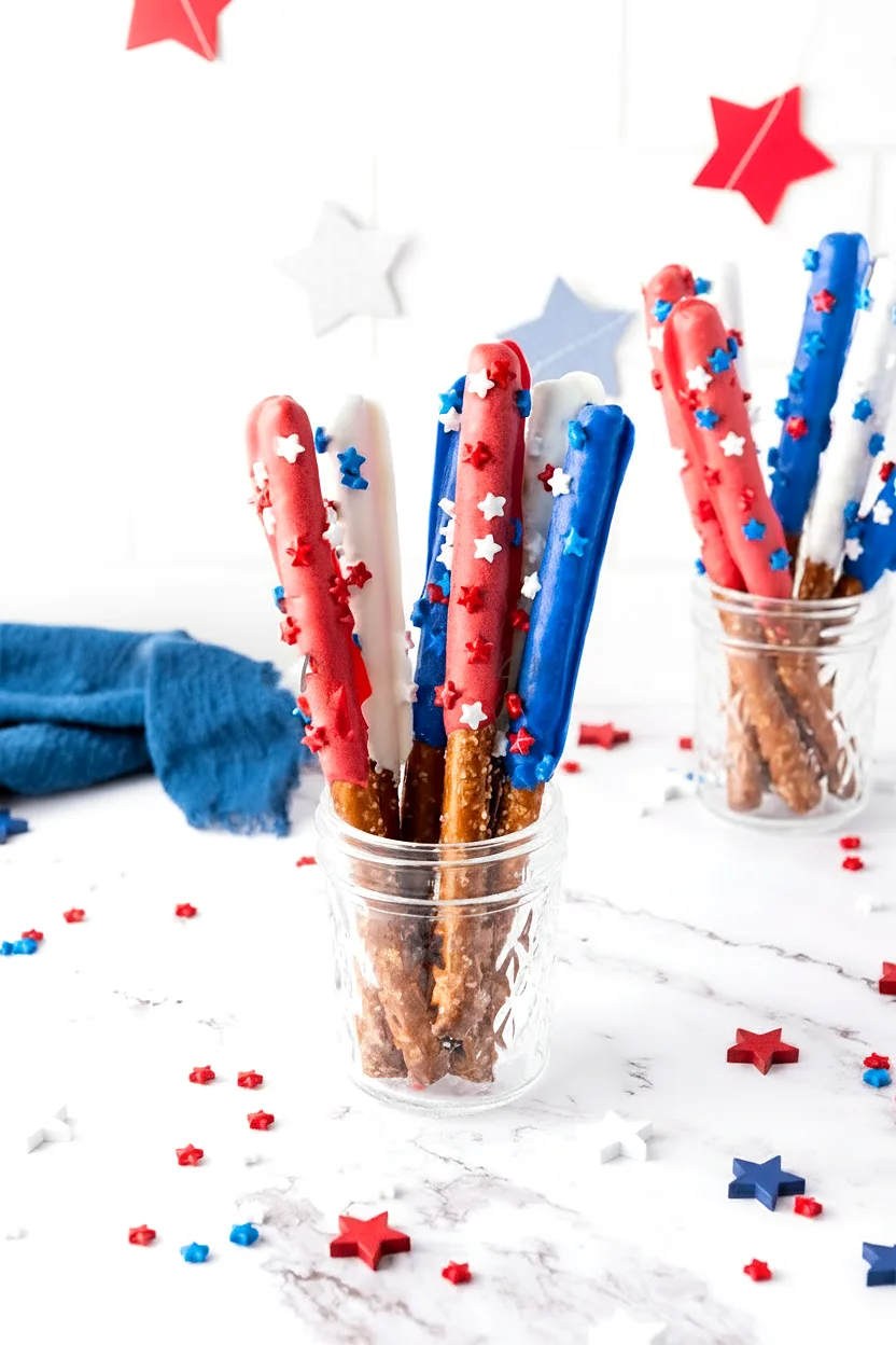 Firecracker pretzel rods served upright in cups
