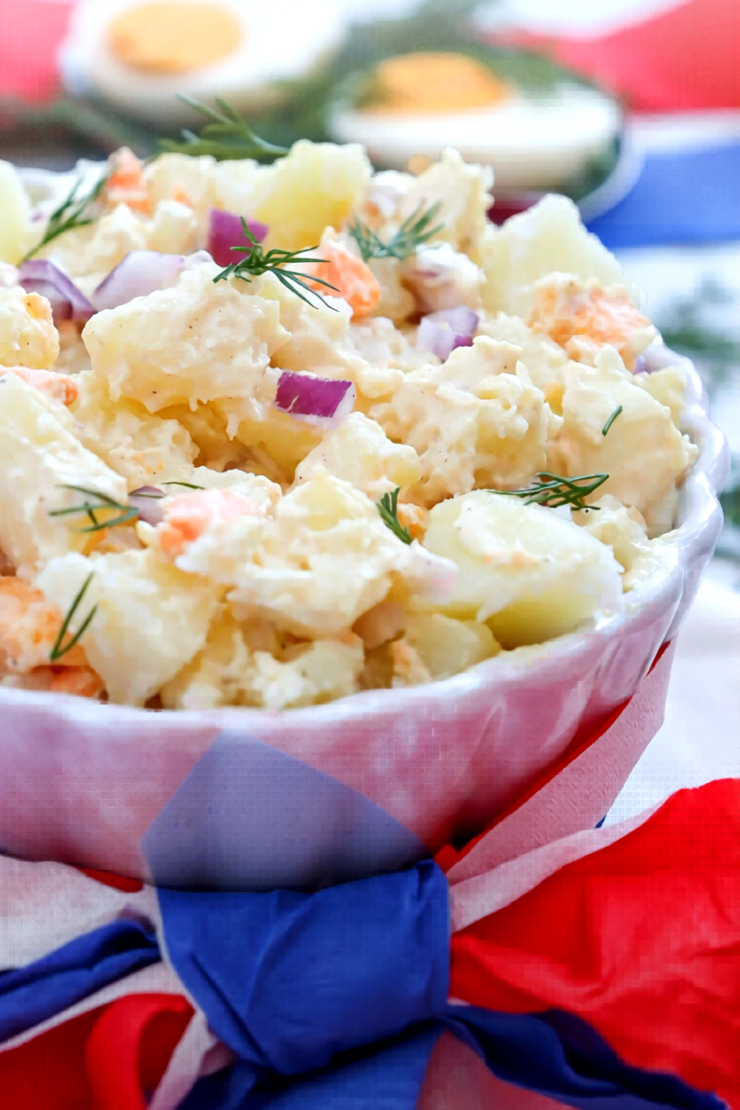 Close up of creamy Fourth of July potato salad