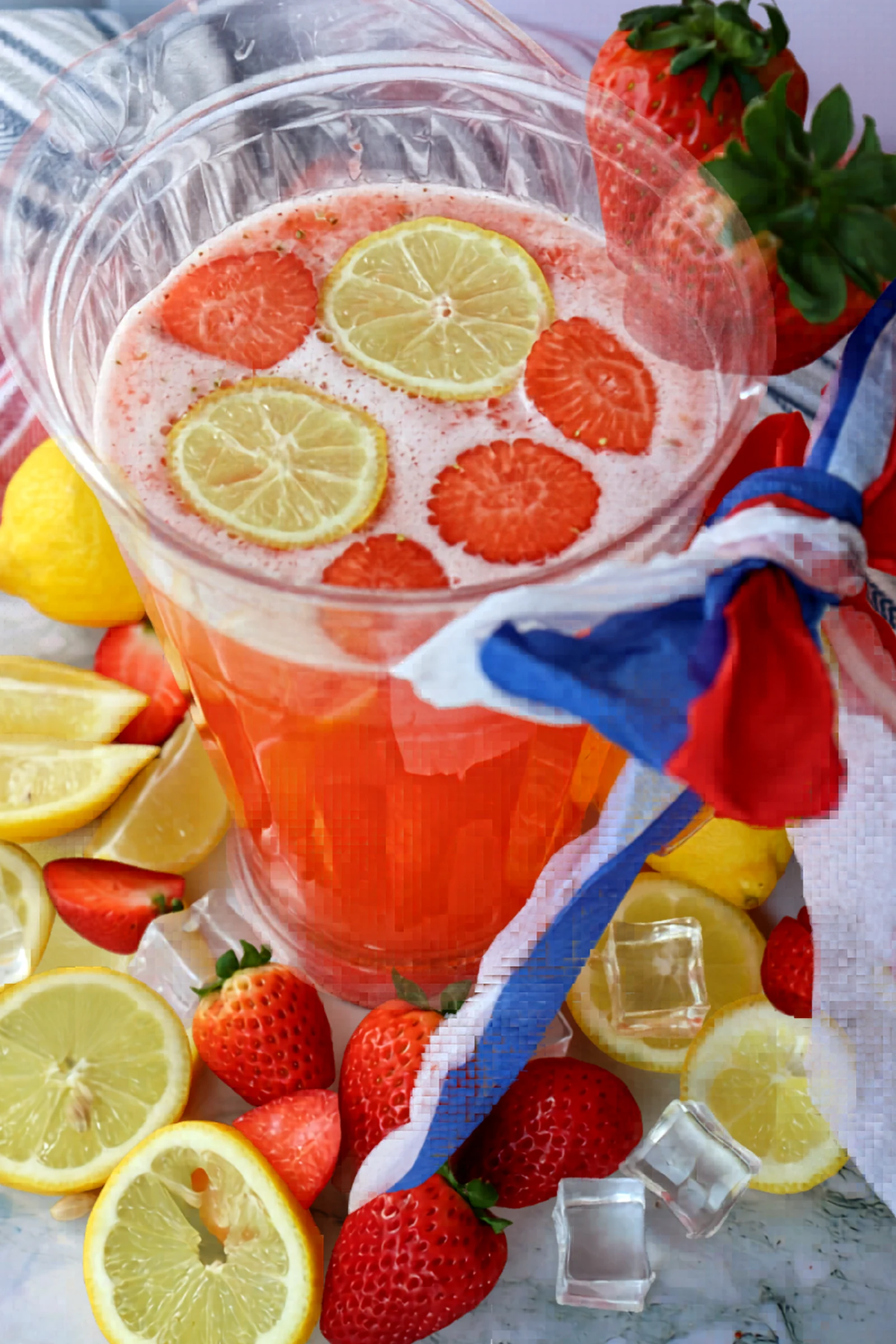 Pitcher angle of fourth of july strawberry lemonade