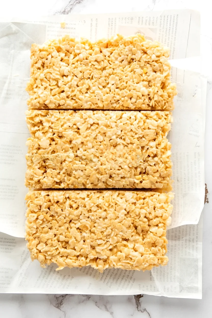 Rice Krispie treats cut into long rows