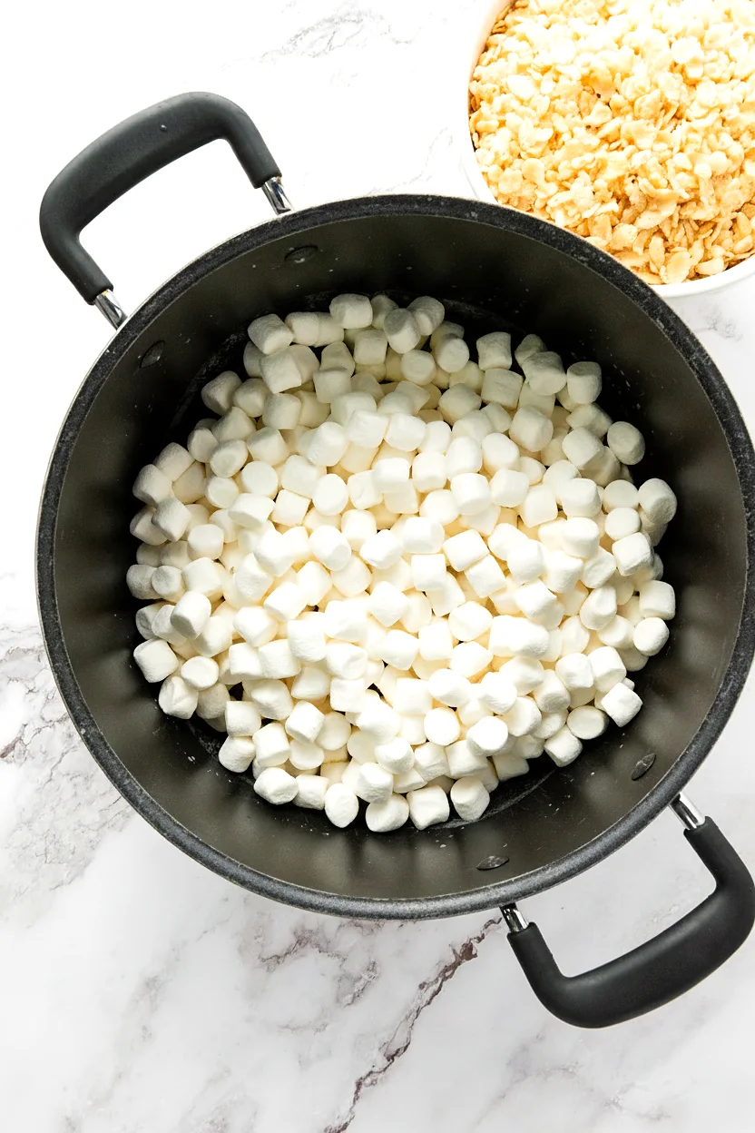Mini marshmallows added to a pot