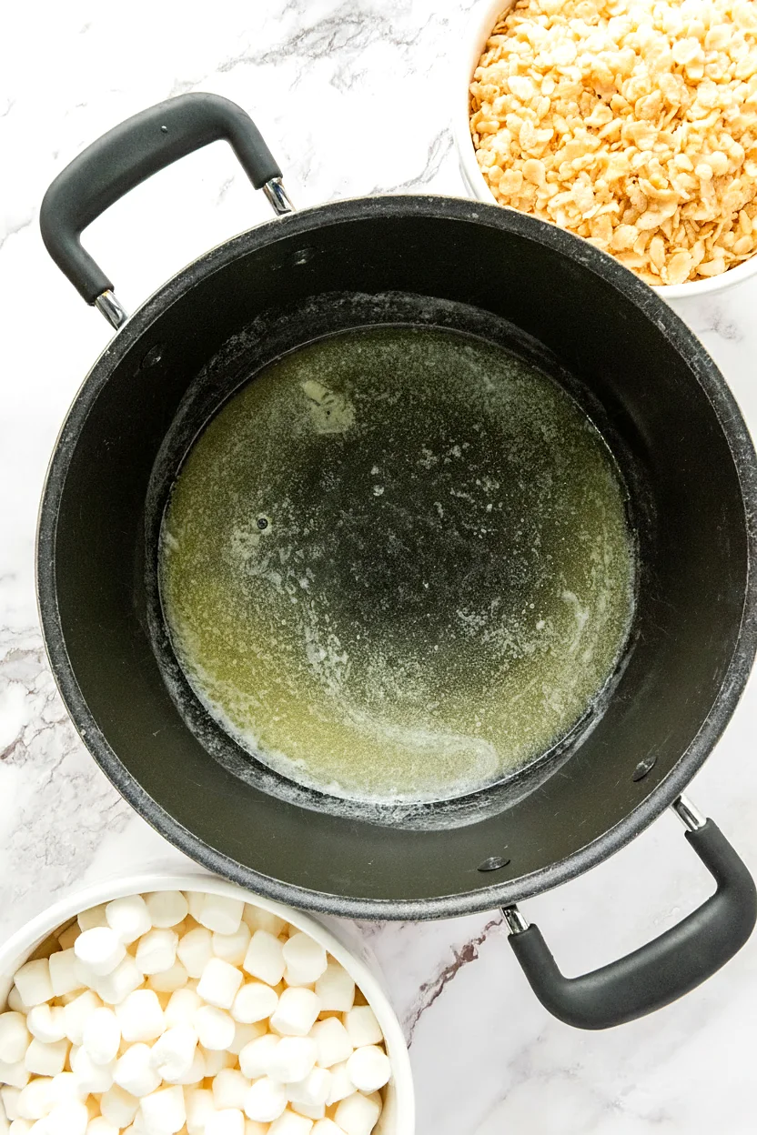 Butter melted in a pot for Rice Krispie treats