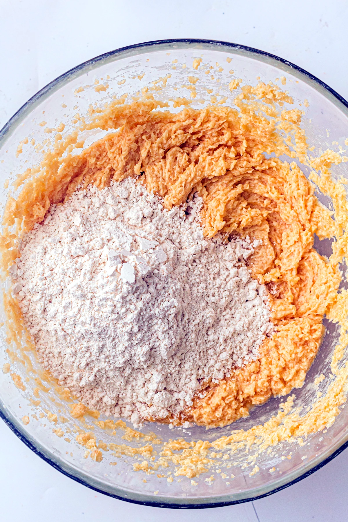Dry ingredients mixed into cookie dough