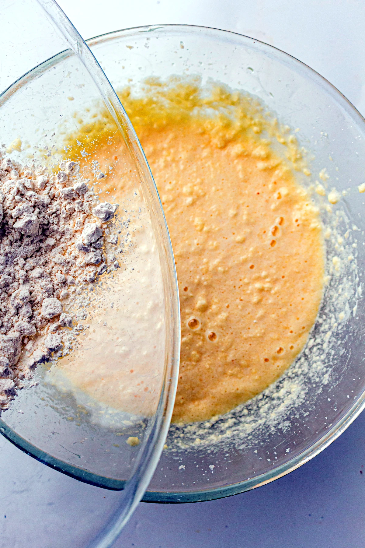 Dry ingredients mixed into lemon pound cake batter