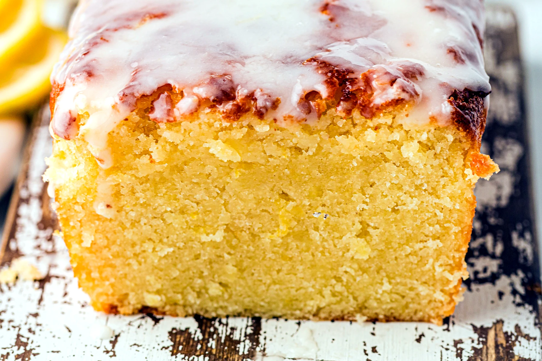 Close look at the crumb of lemon pound cake