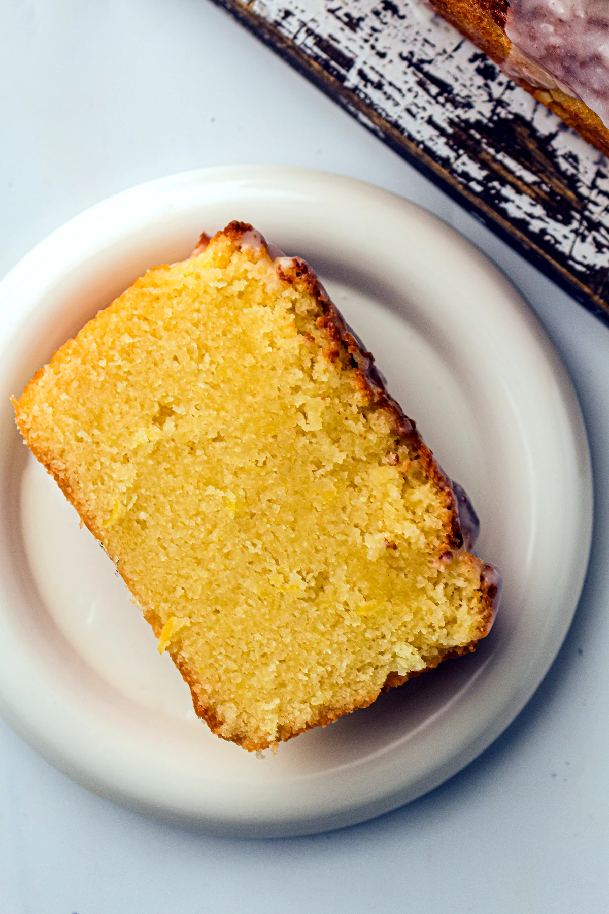 Plated slice of lemon pound cake