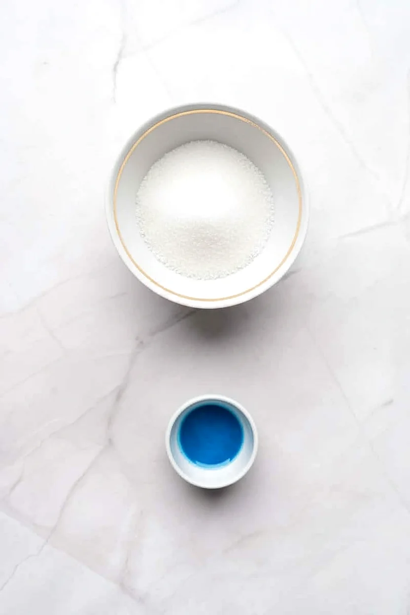 Blue sanding sugar ready for dipped cherries
