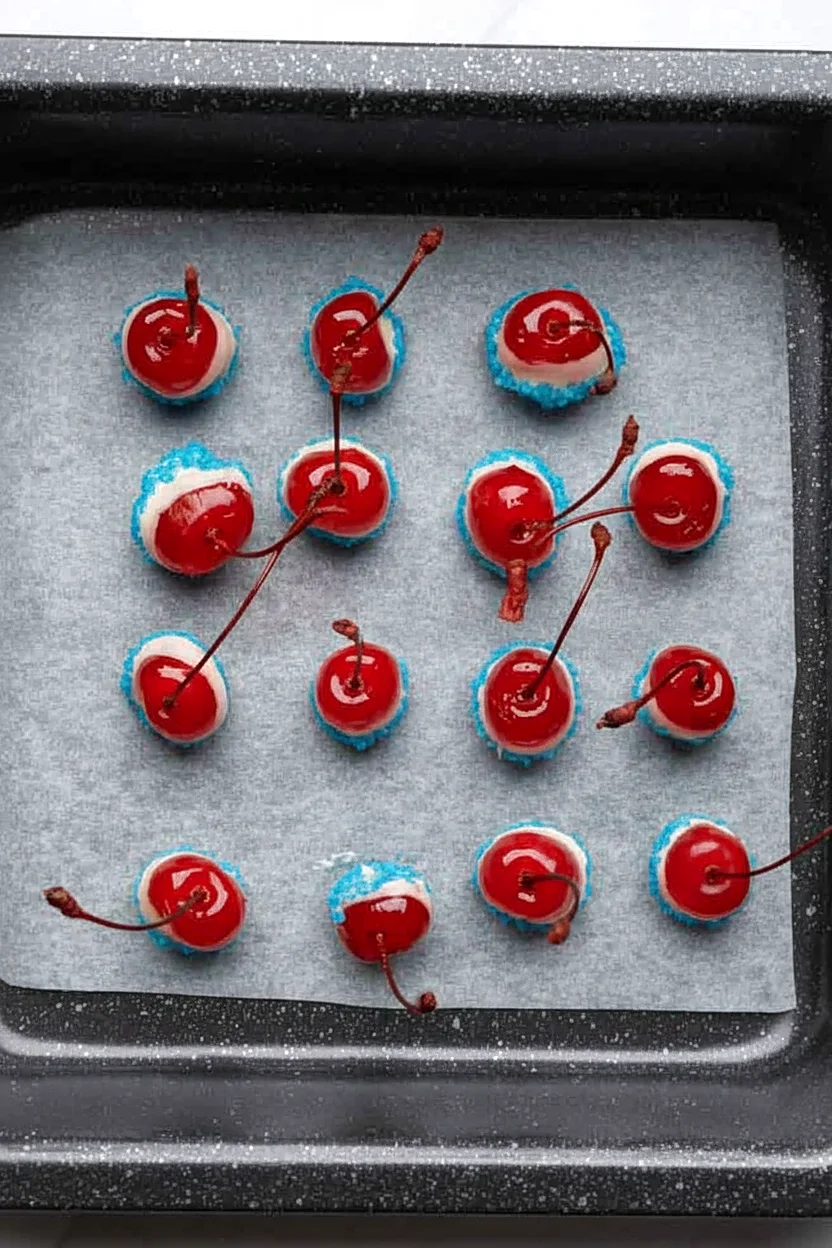 Set boozy cherry bombs on parchment