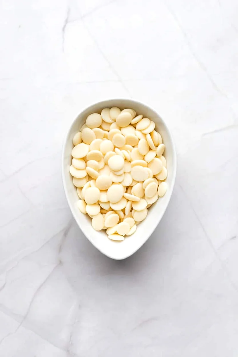 White candy melts ready for cherry dipping