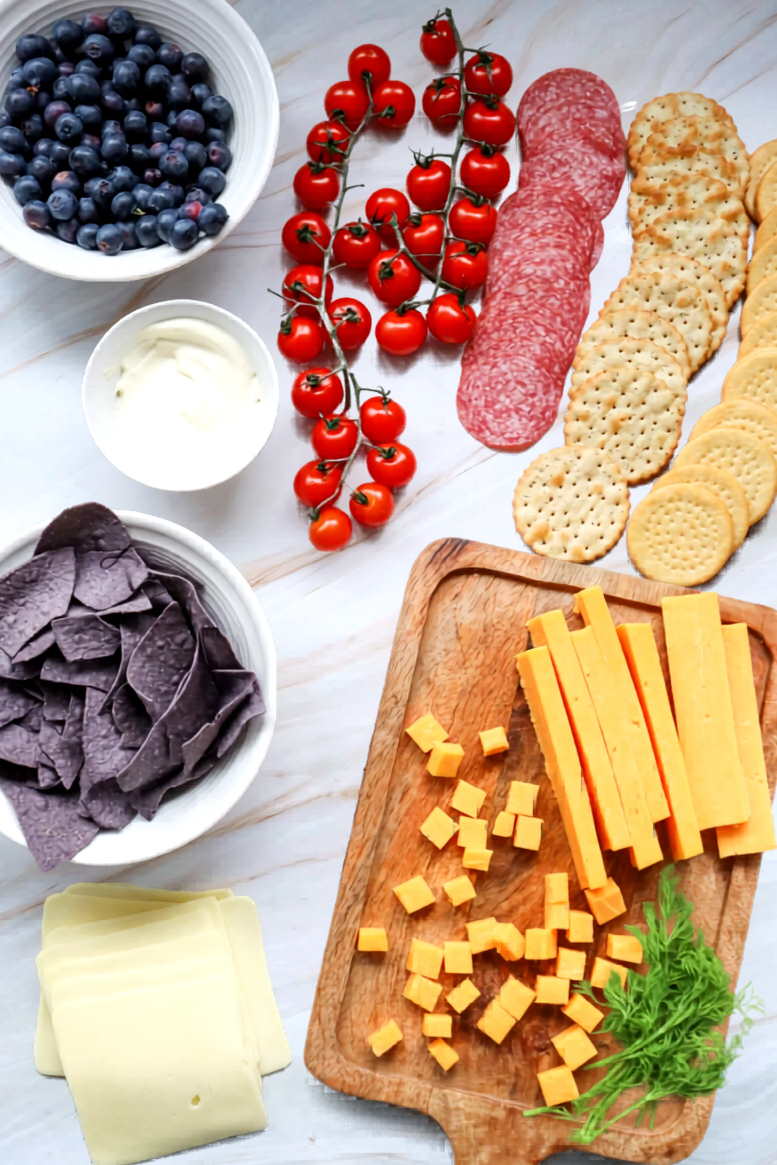 Ingredients for a patriotic charcuterie board