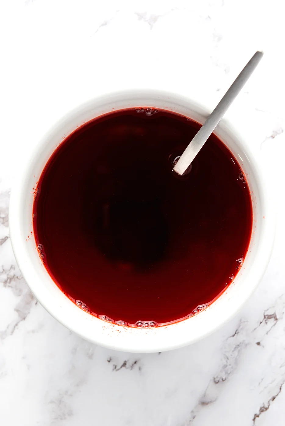 Red gelatin stirred smooth for the top layer