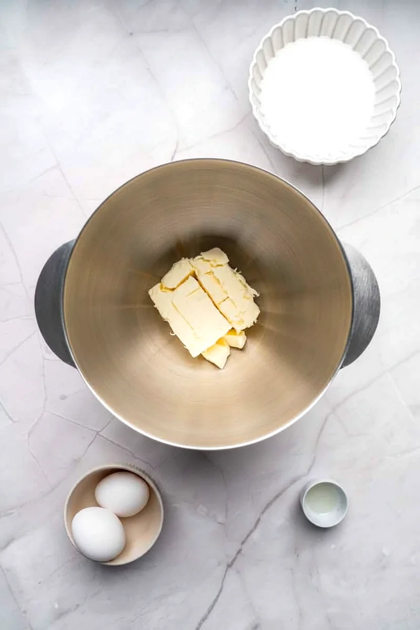Softened butter added to the mixer bowl