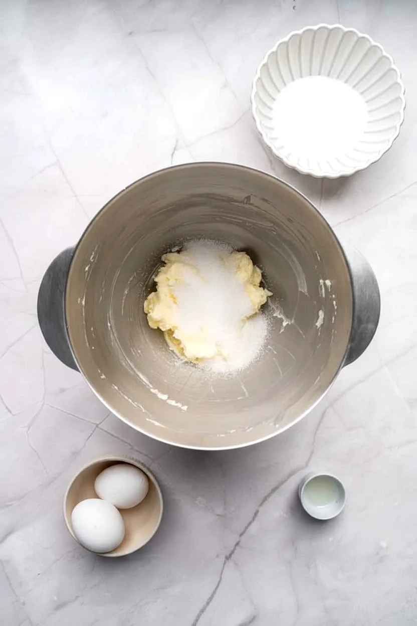 Creamed butter and sugar in the mixer bowl