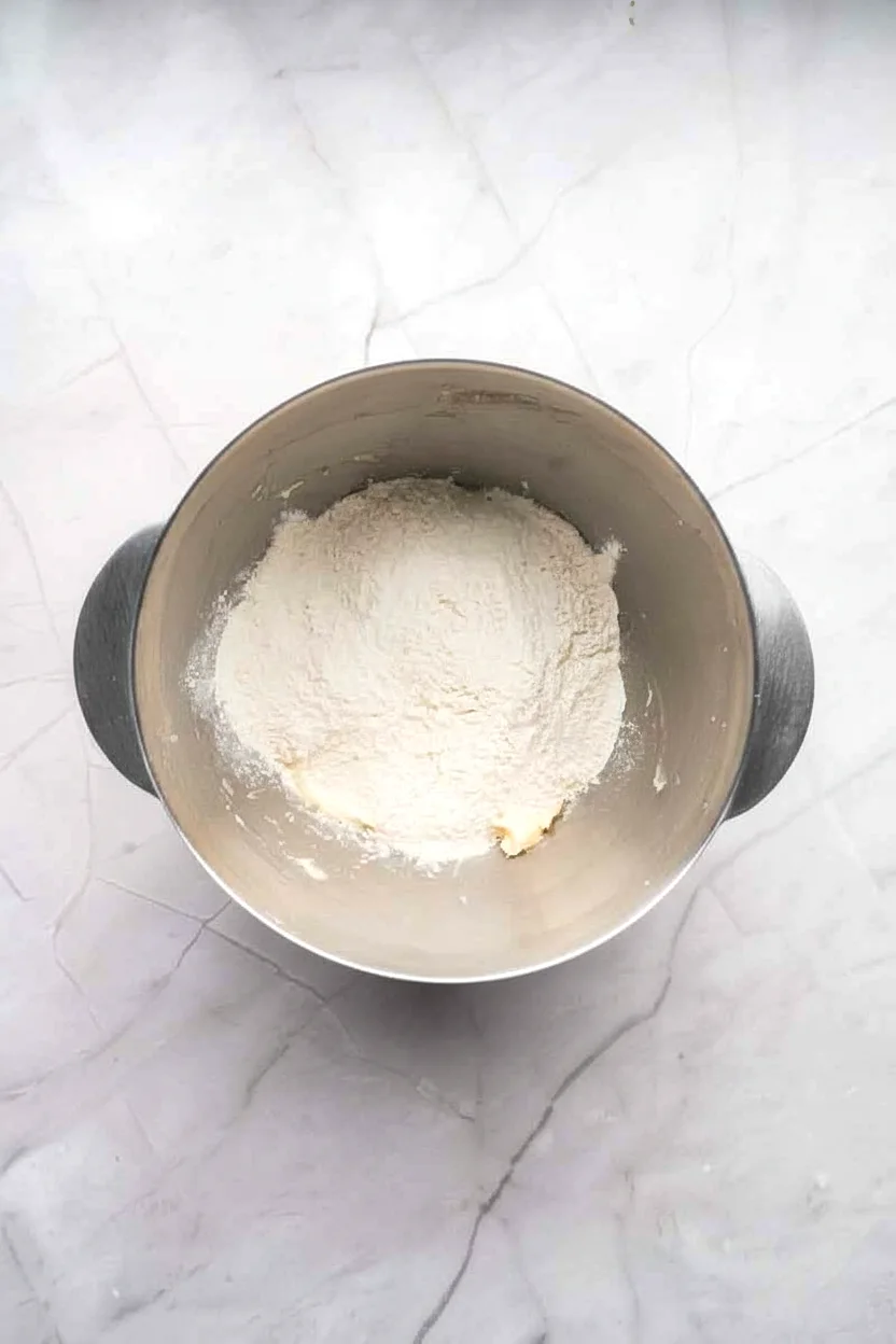 Pinwheel cookie dough mixing in the stand mixer