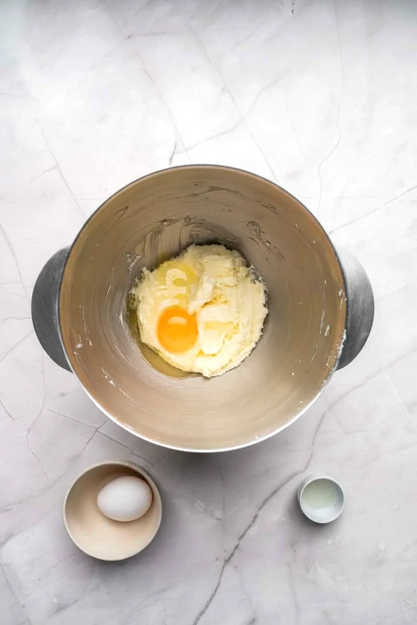 Egg added to the butter mixture for pinwheel cookies