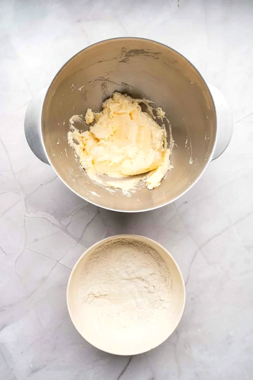 Flour mixture added to wet cookie dough