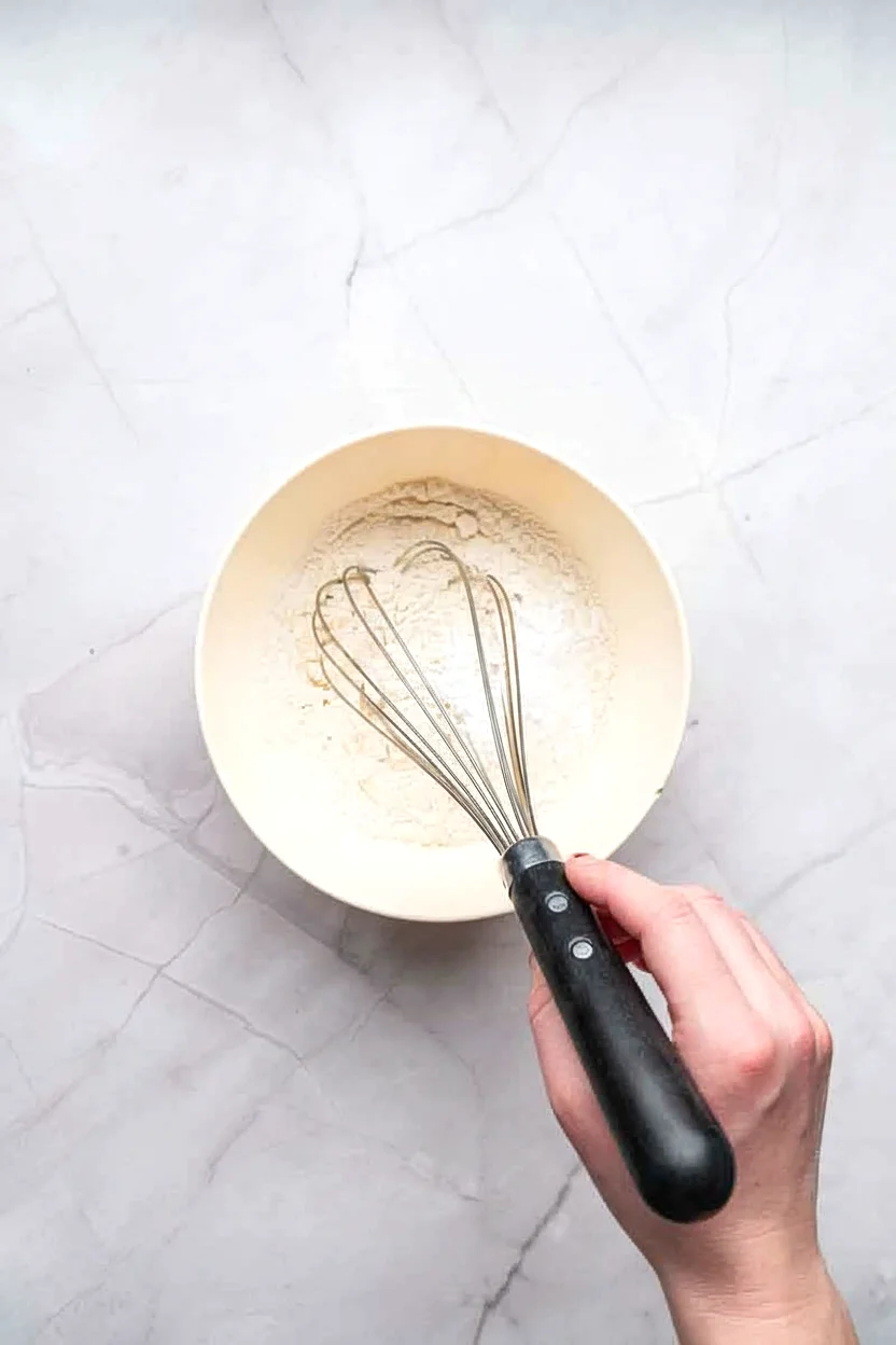 Dry ingredients being whisked in a bowl