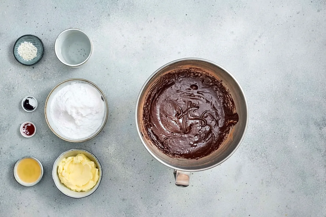 Chocolate cupcake batter being mixed