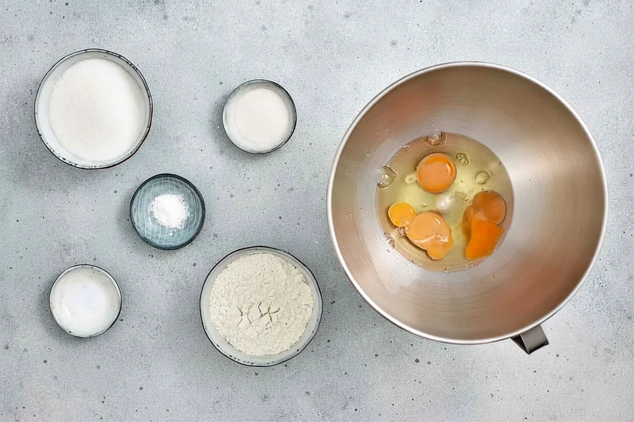 Eggs and dry ingredients ready for the trifle cake base