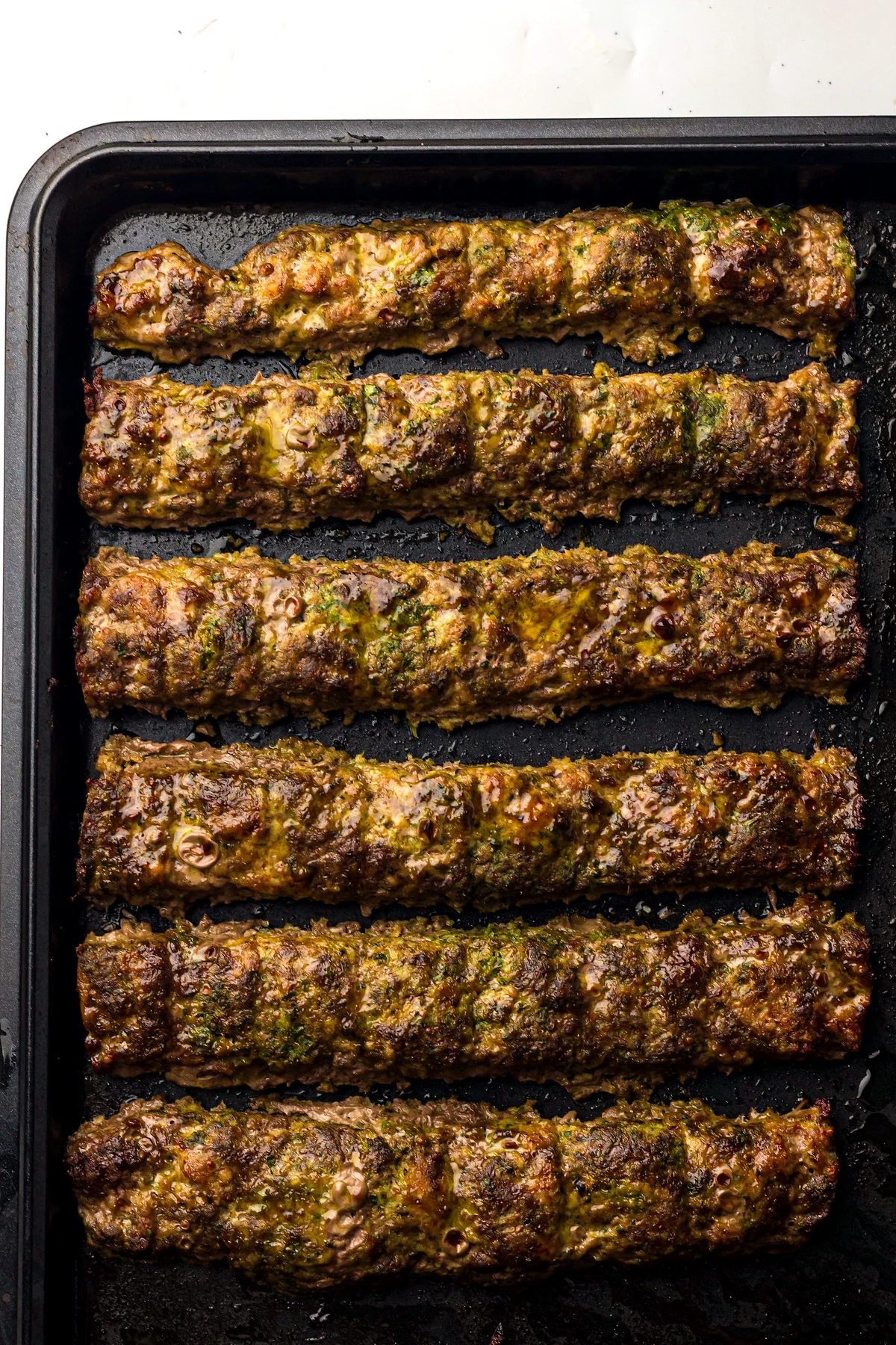 Sheet pan koftas baked until browned