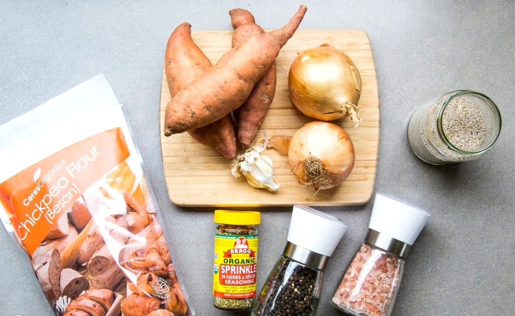 Ingredients for vegan sweet potato frittata