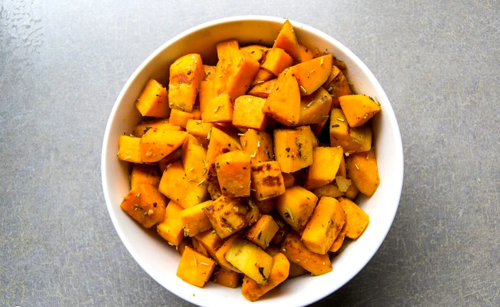 Cooked sweet potatoes for vegan frittata