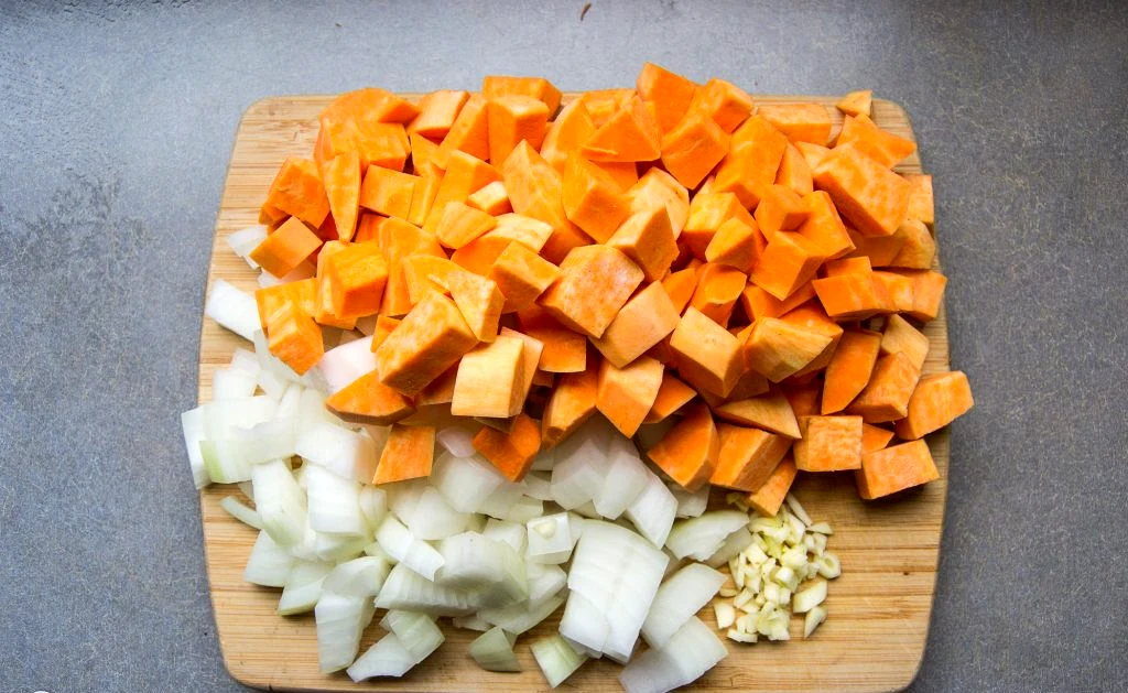 Prepped vegetables and chia mixture for frittata