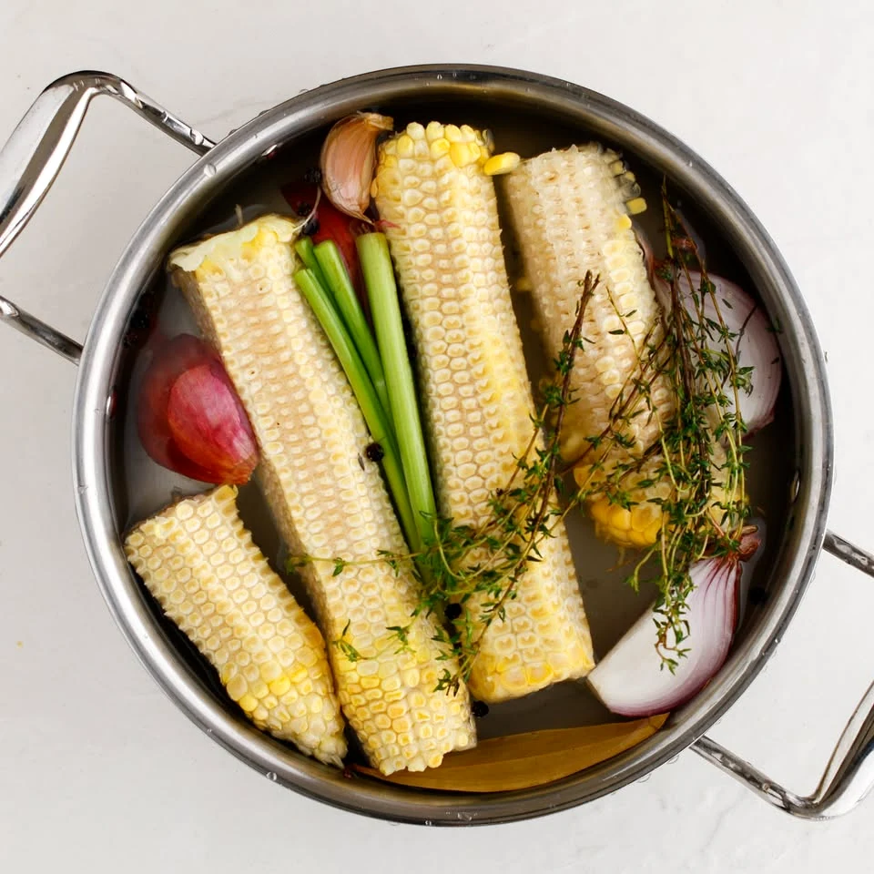 homemade corn stock pot before simmering