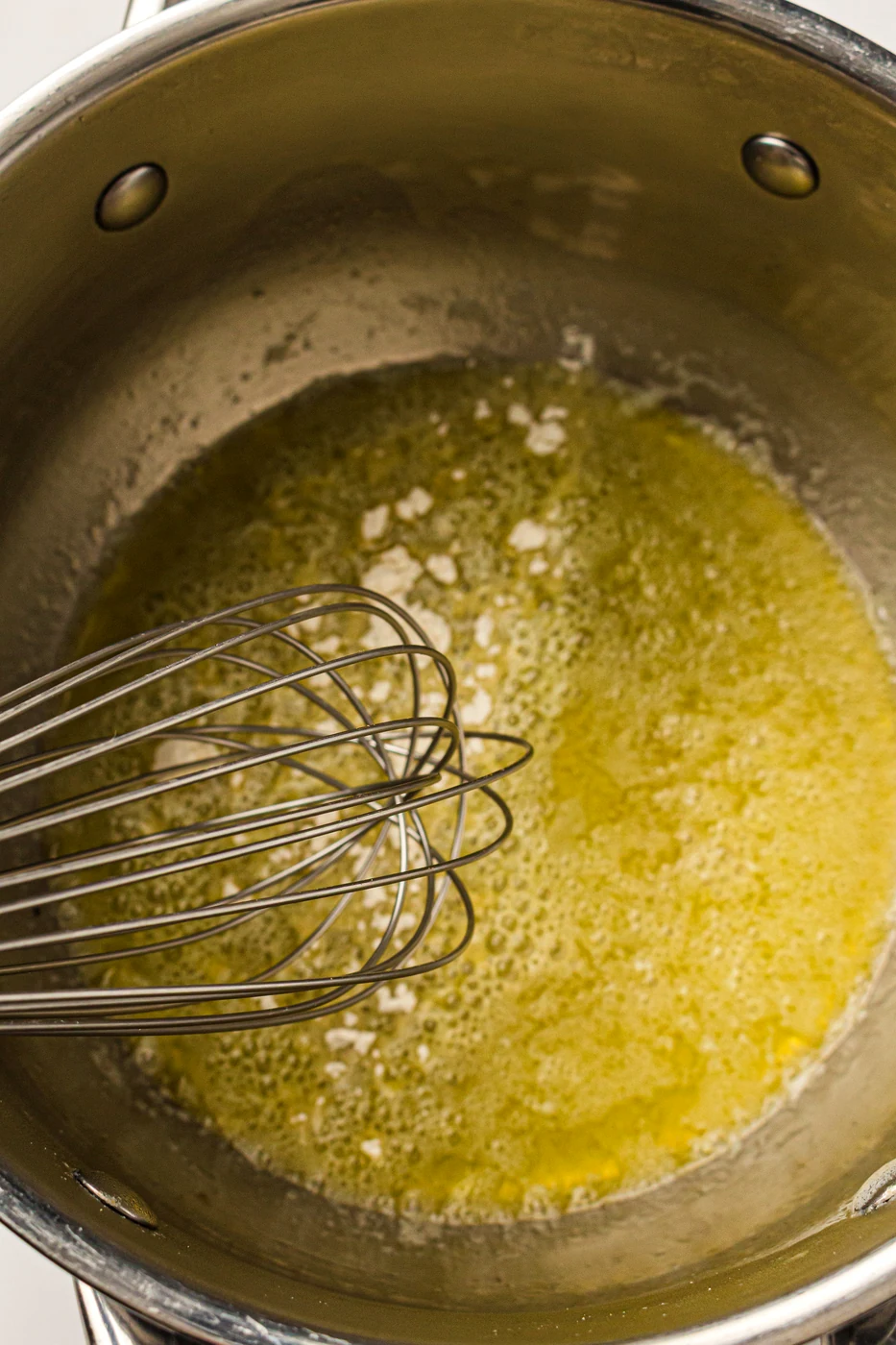 Flour whisked into melted butter to make a smooth roux