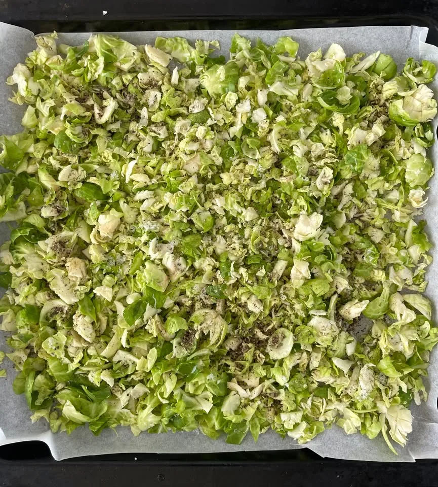 shredded brussels sprouts before roasting
