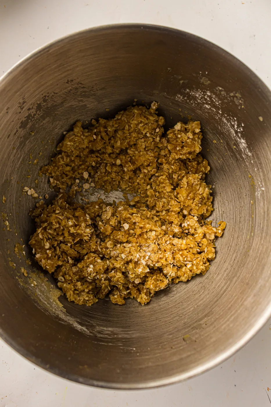 Buttery oat topping mixed into moist crumbles for apple crisp