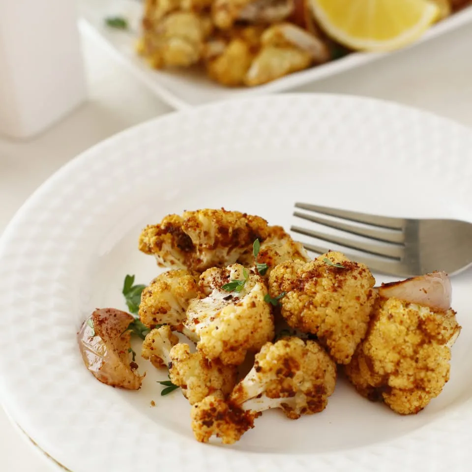 spiced roasted cauliflower plated